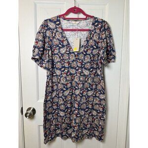 NWT BODEN V Neck Puff Sleeve Paisley Print Jersey Mini Dress 100% Cotton Sz 12P